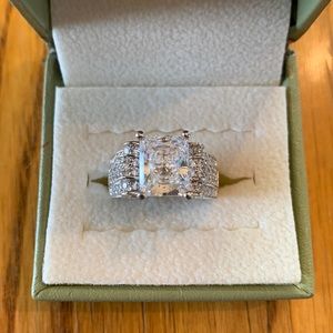 Emerald Cut Clear Stone with Pave Sides